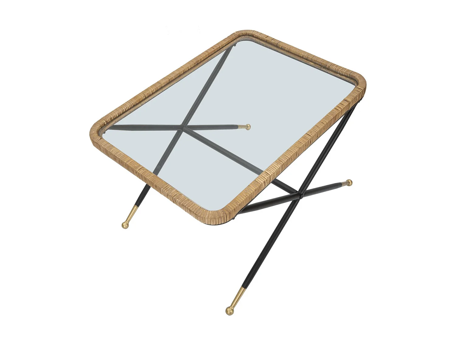Salontafel in ijzer, hout, zwart en bruin glas, 70x50x45 cm
