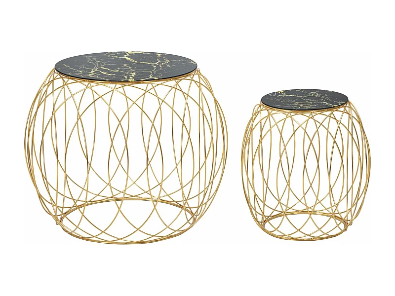 Set di 2 tavolinetti rotondi in metallo dorato Ø cm 68x56-43x45