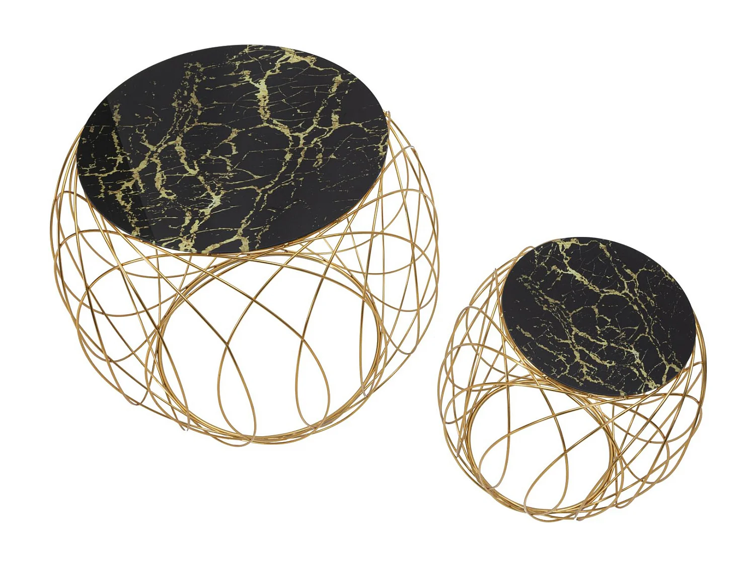 Set di 2 tavolinetti rotondi in metallo dorato Ø cm 68x56-43x45