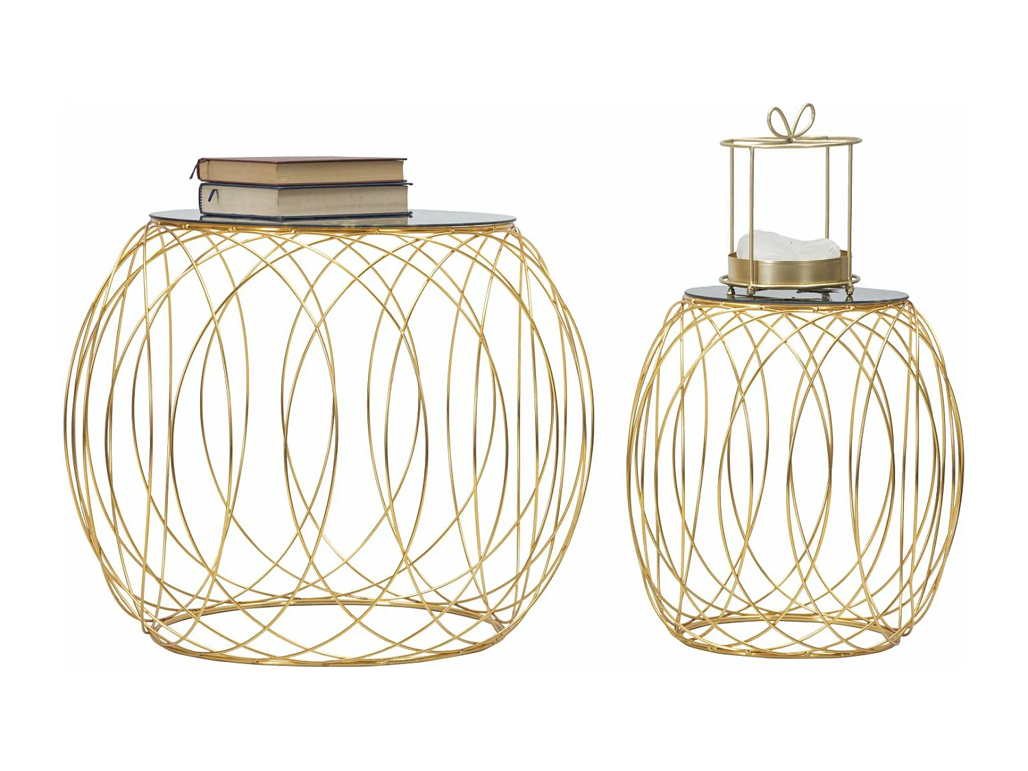 Set di 2 tavolinetti rotondi in metallo dorato Ø cm 68x56-43x45