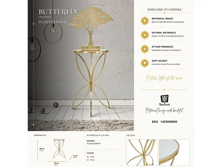 Table d'Appoint Design "Butterfly" 60cm Or