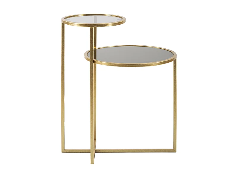 Tavolinetto con 2 piani in metallo e vetro dorato cm 50x40x60,5