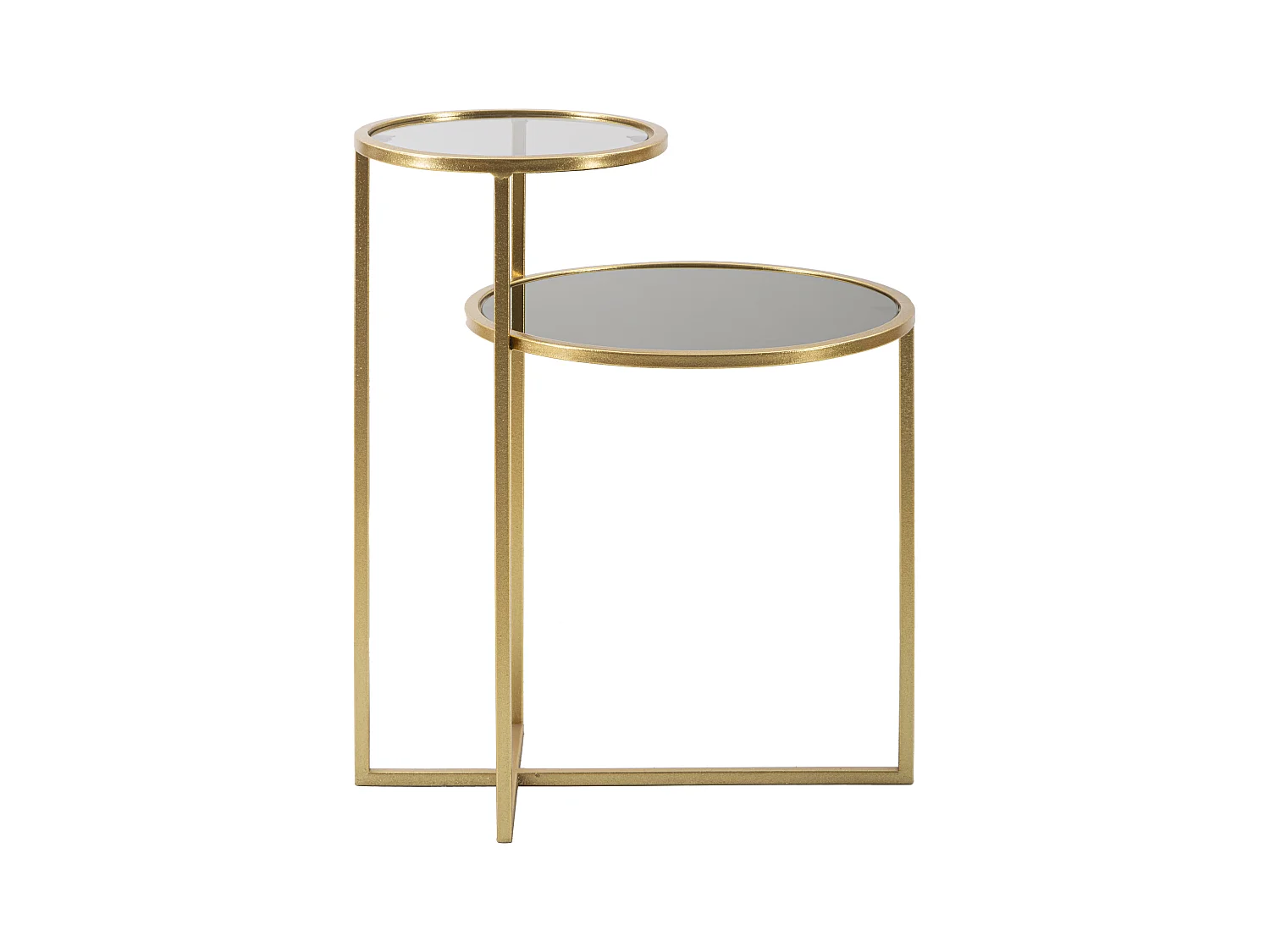Tavolinetto con 2 piani in metallo e vetro dorato cm 50x40x60,5