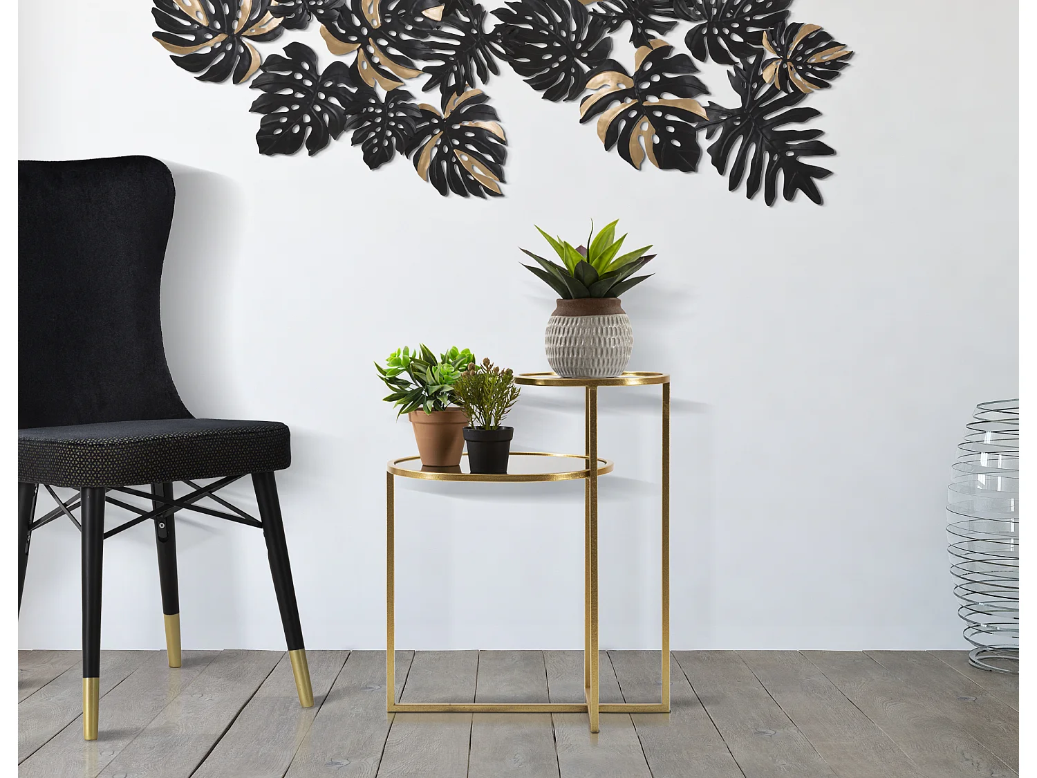 Table d'Appoint Double Plateaux "Level" 60cm Or