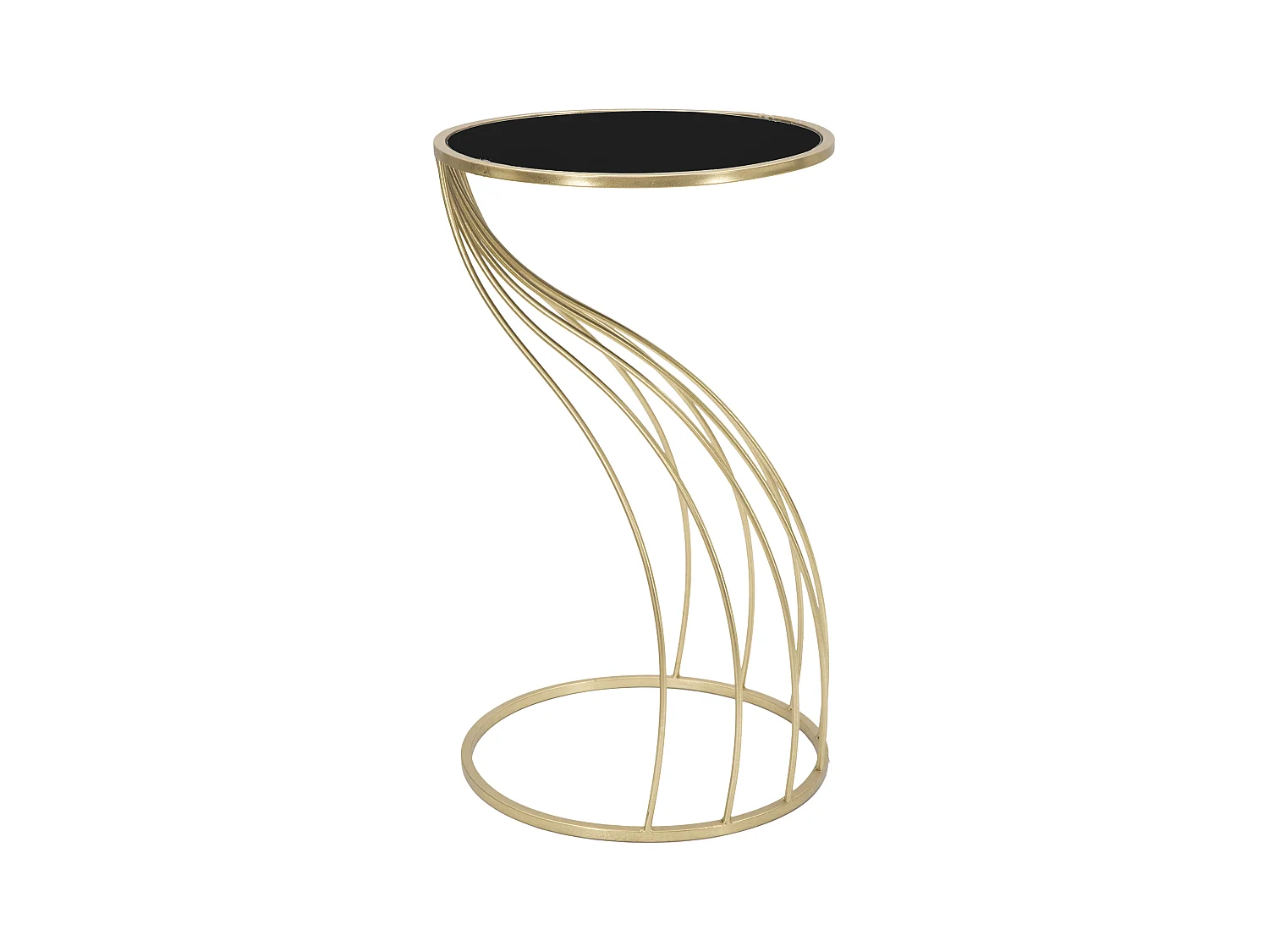 Table basse ronde en métal doré plateau noir Ø 43x73 cm