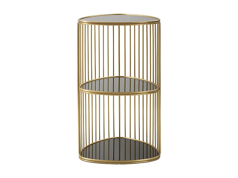 Tavolinetto con 2 ripiani in metallo e vetro dorato Ø cm 45x80