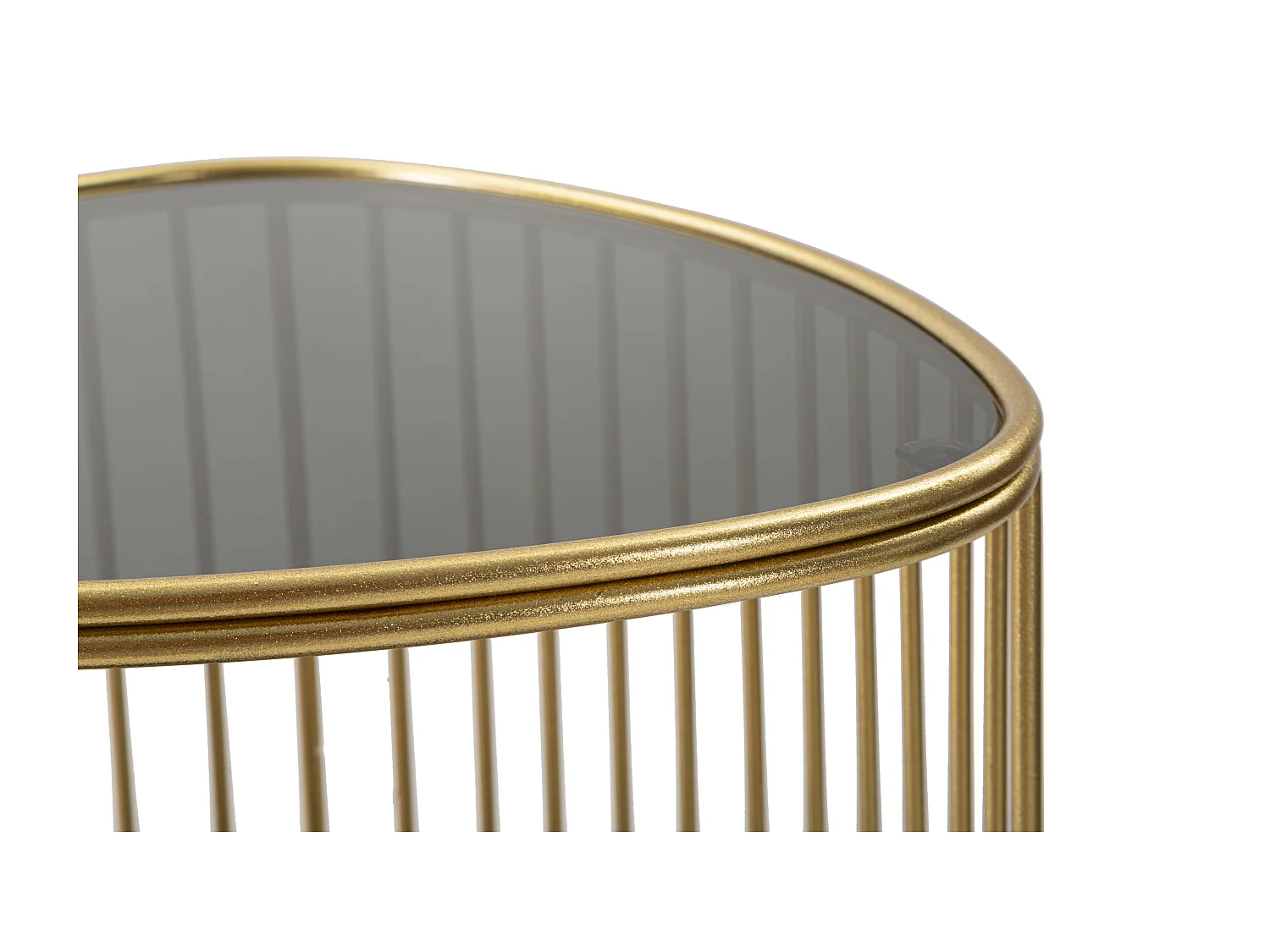 Tavolinetto con 2 ripiani in metallo e vetro dorato Ø cm 45x80