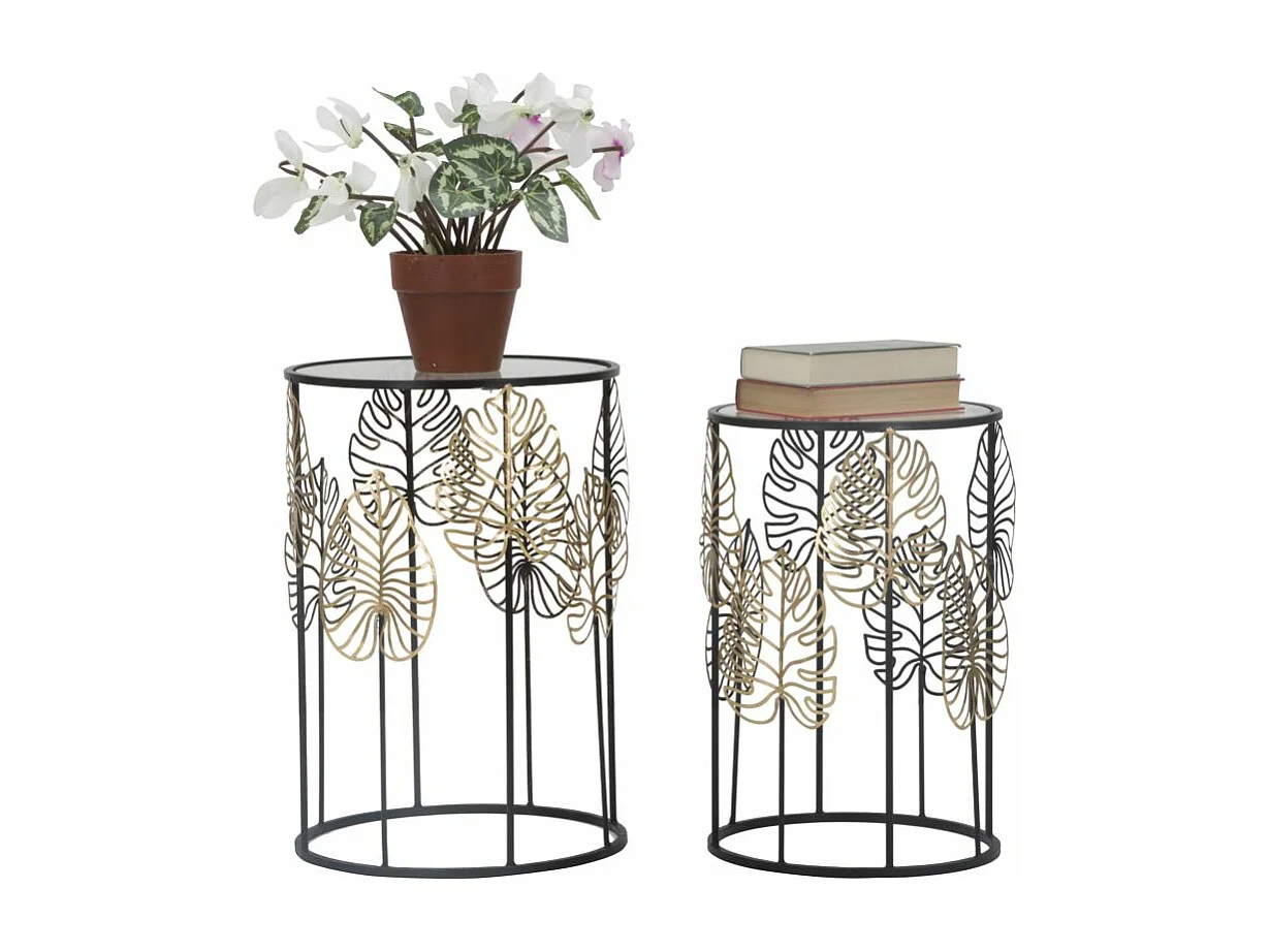 Set di 2 tavolinetti rotondi in metallo neri Ø cm 38x55-33x50