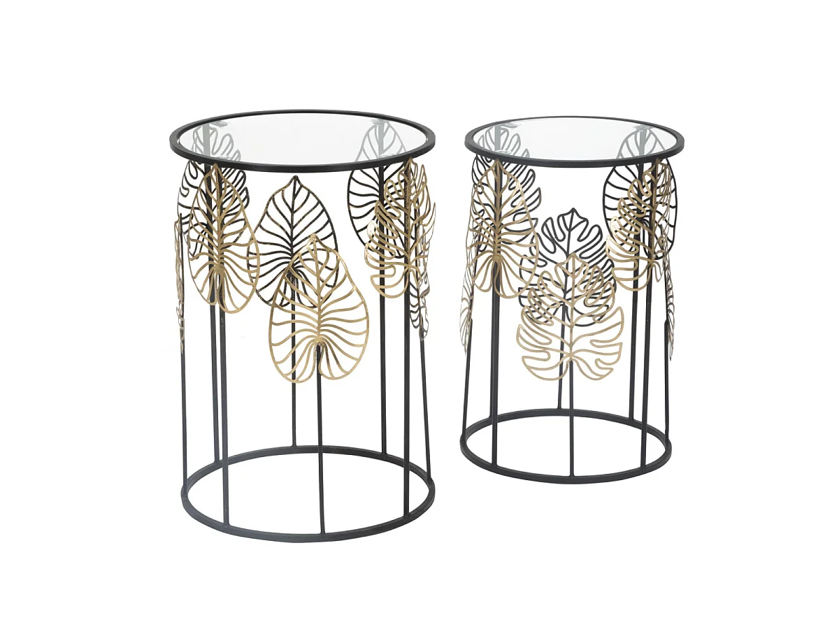 Lot de 2 Tables d'Appoint "Coppia" 55cm Noir & Or