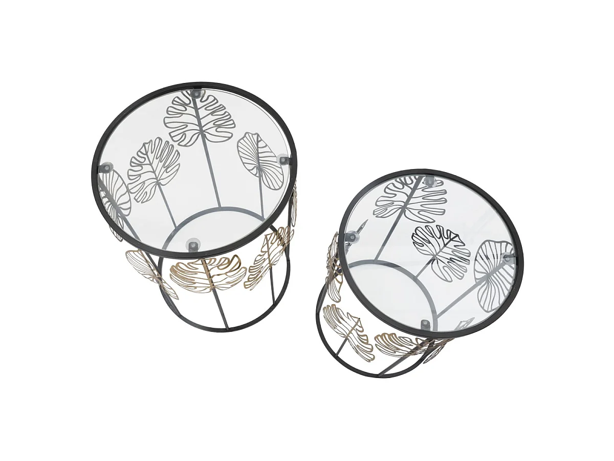 Lot de 2 Tables d'Appoint "Coppia" 55cm Noir & Or