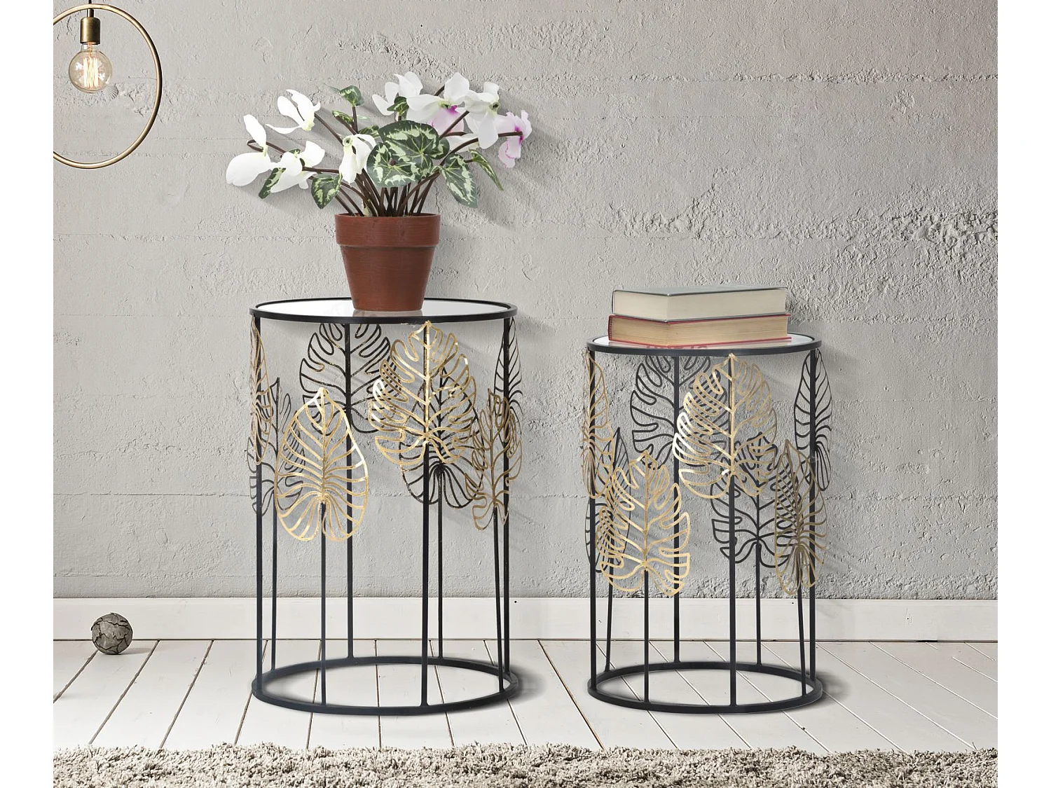 Lot de 2 Tables d'Appoint "Coppia" 55cm Noir & Or