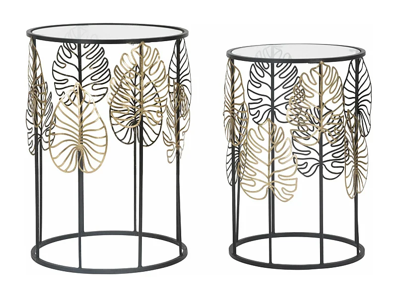 Lot de 2 Tables d'Appoint "Coppia" 55cm Noir & Or