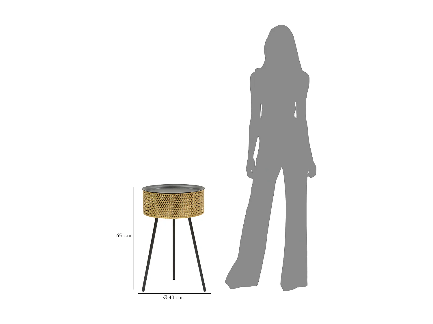 Table d'Appoint Avec Rangement "Glovy" 65cm Or & Noir