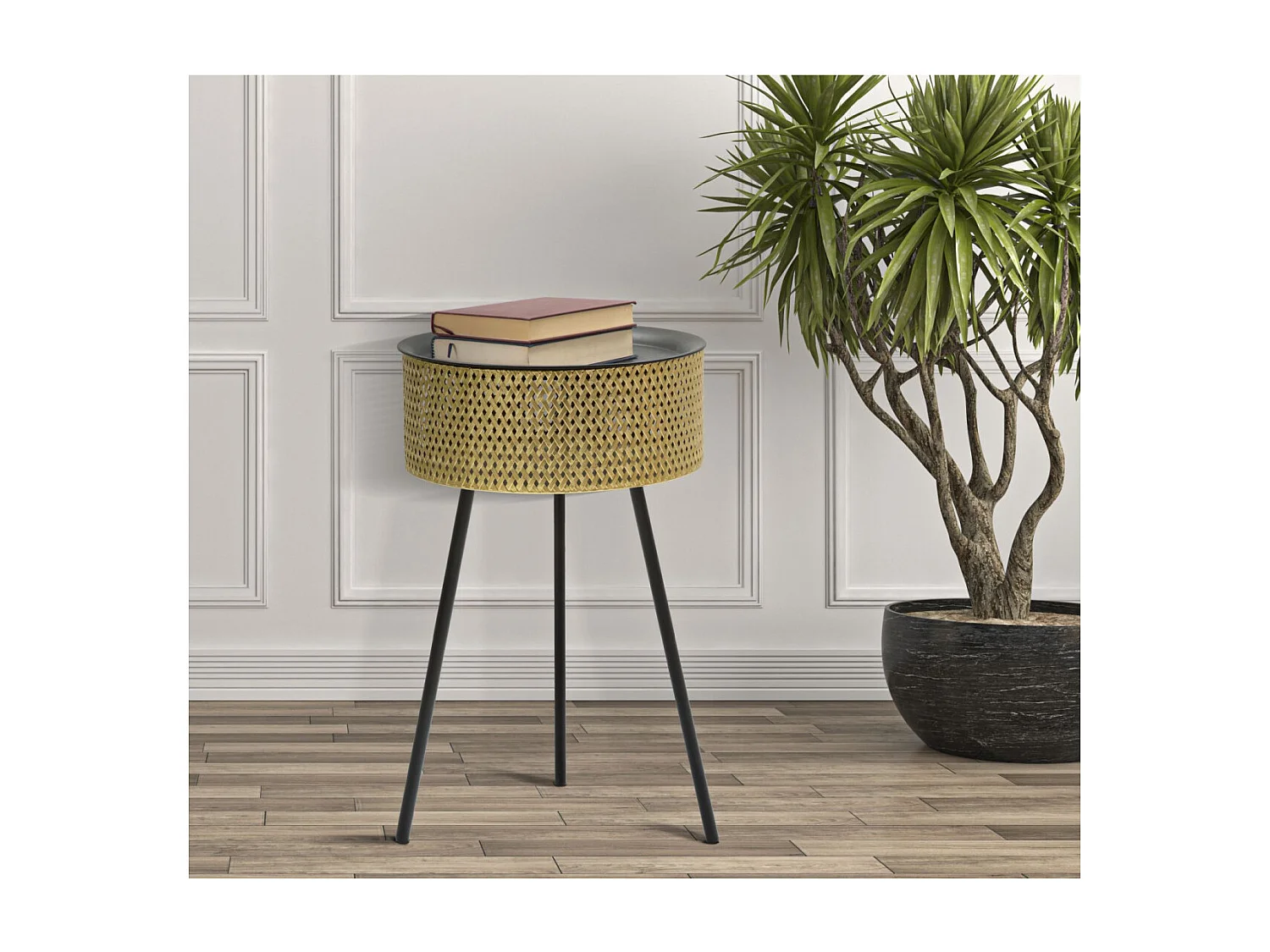 Salontafel van goudkleurig en zwart metaal Ø 40x65 cm