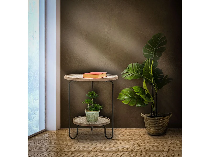 Tavolinetto rotondo in metallo multicolore con ripiano Ø cm 48x54,5