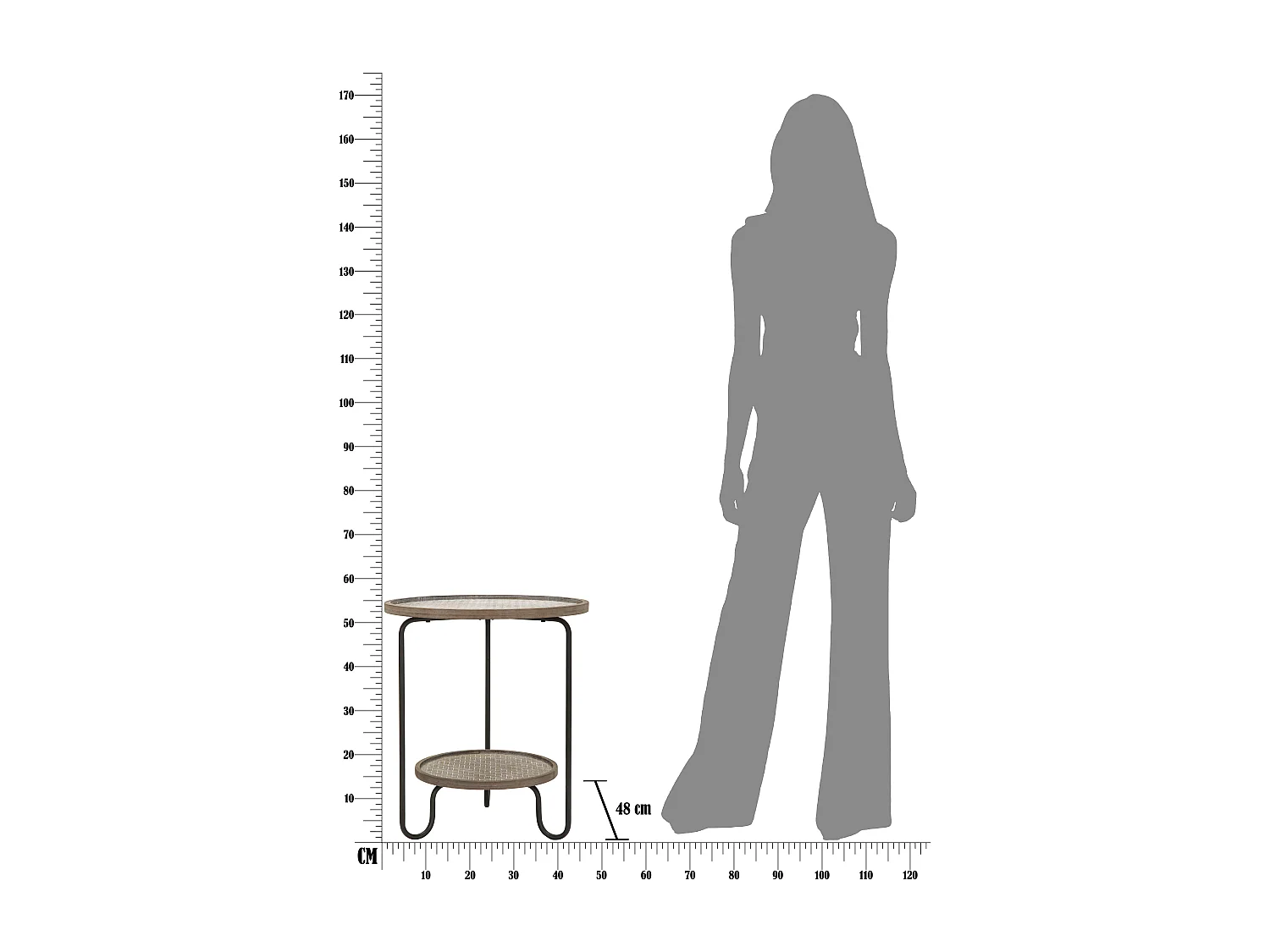 Tavolinetto rotondo in metallo multicolore con ripiano Ø cm 48x54,5