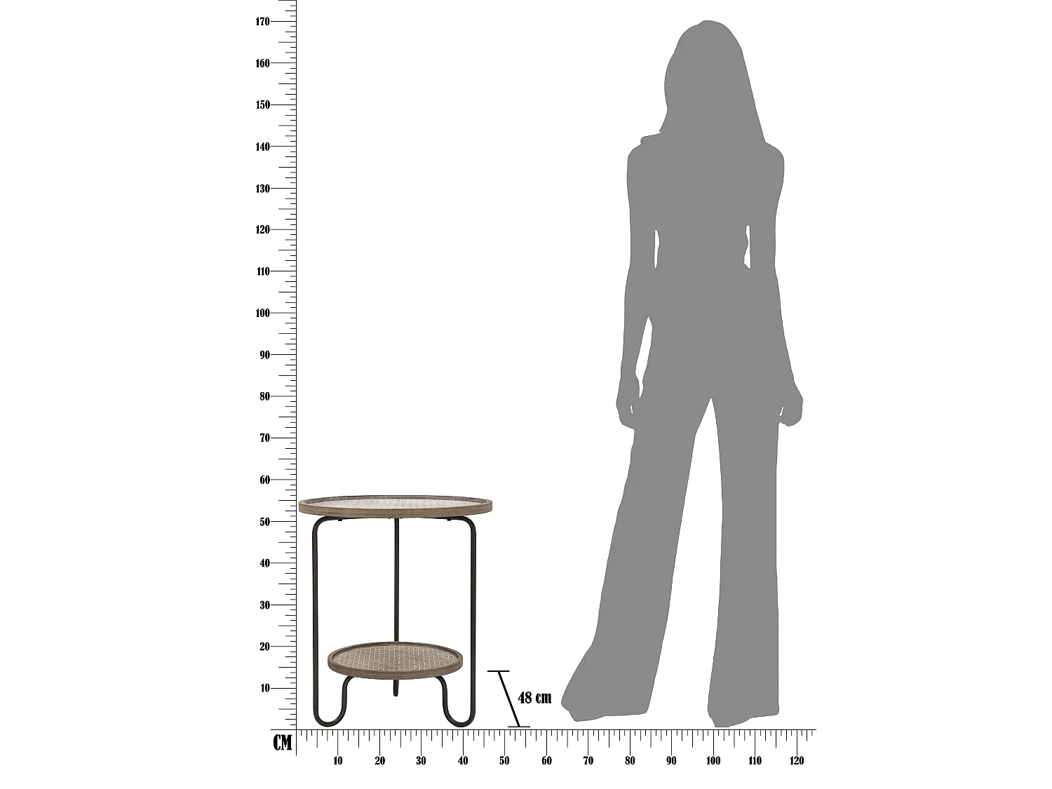Tavolinetto rotondo in metallo multicolore con ripiano Ø cm 48x54,5