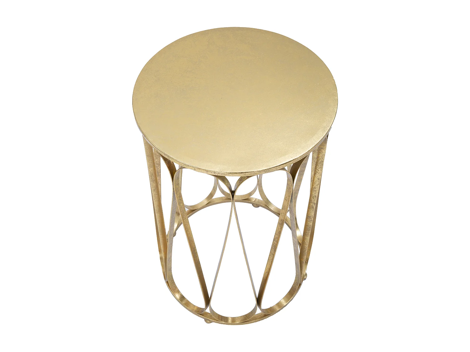 Tavolinetto rotondo in metallo dorato con piano dorato Ø cm 37X58