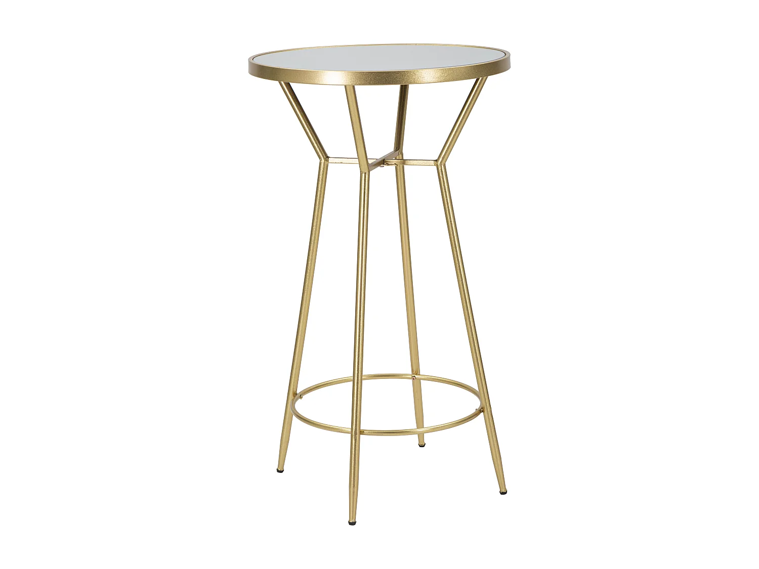 Tavolo bar in metallo dorato con piano in vetro a specchio Ø cm 60x105