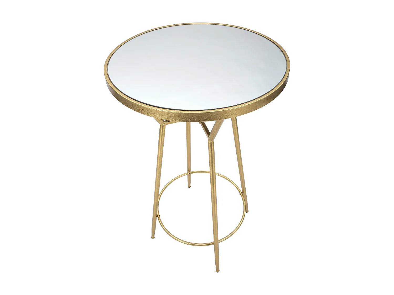 Tavolo bar in metallo dorato con piano in vetro a specchio Ø cm 60x105