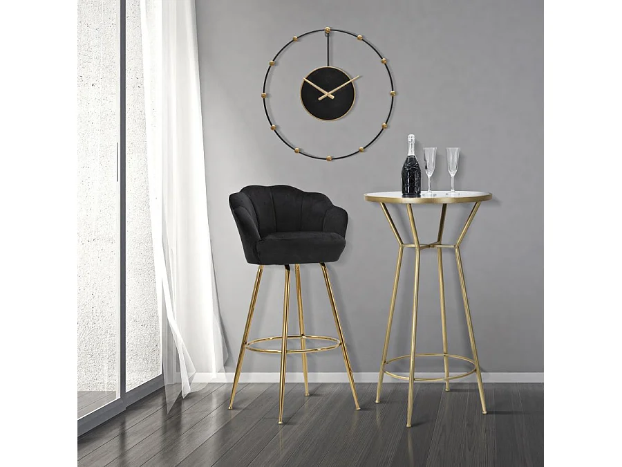 Tavolo bar in metallo dorato con piano in vetro a specchio Ø cm 60x105