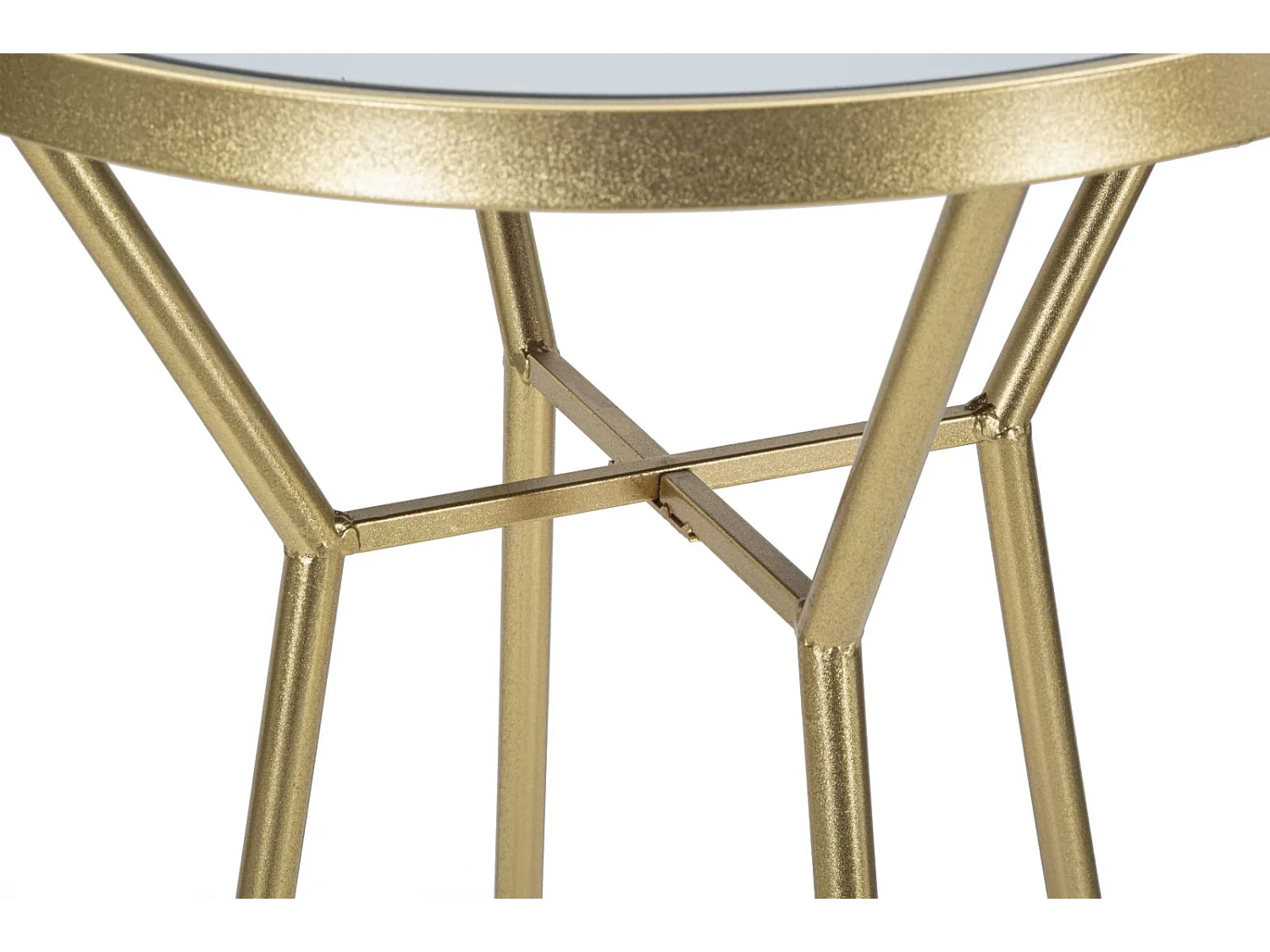 Tavolo bar in metallo dorato con piano in vetro a specchio Ø cm 60x105