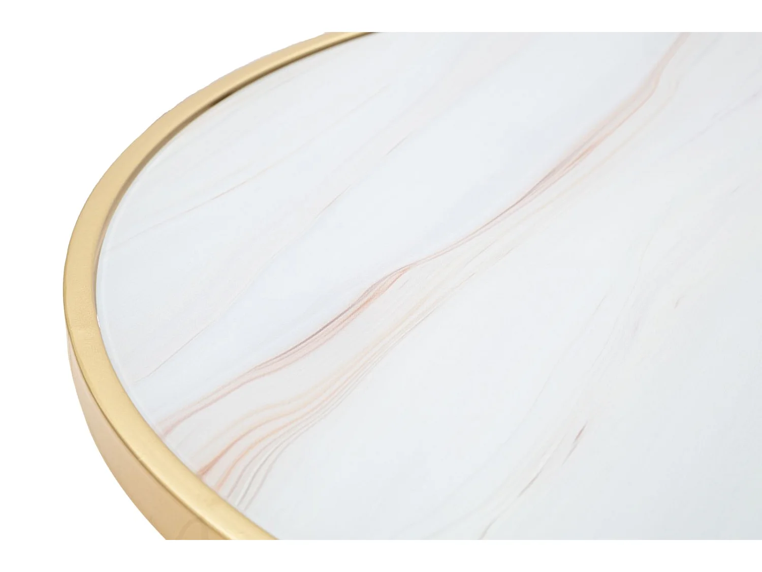 Tavolinetto in metallo dorato con piano in vetro bianco Ø cm 50,5x50