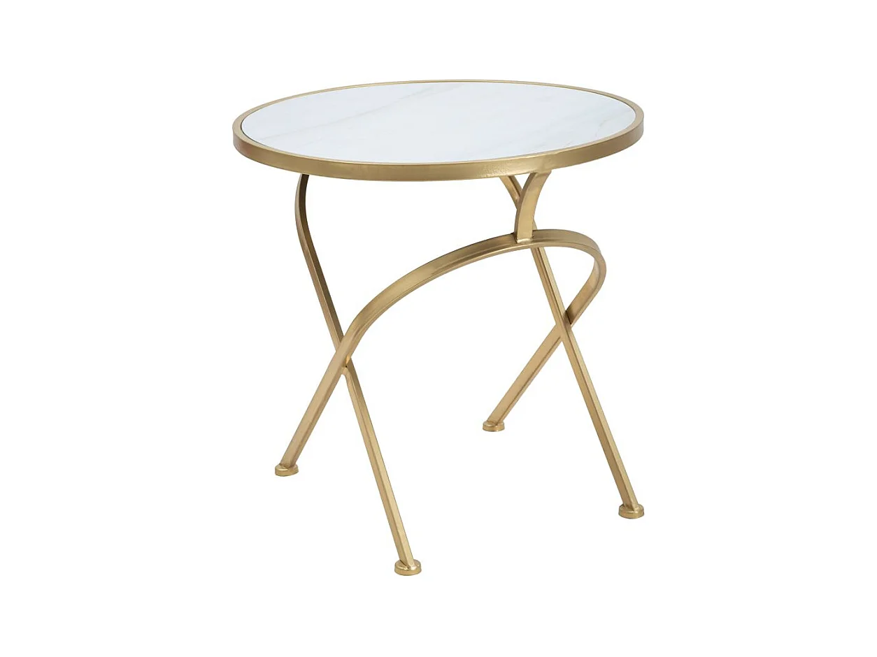 Table d'appoint Charm, table, table à manger - métal doré et marbre, Ø 50,5 cm x 50 cm, design géométrique, multicolore