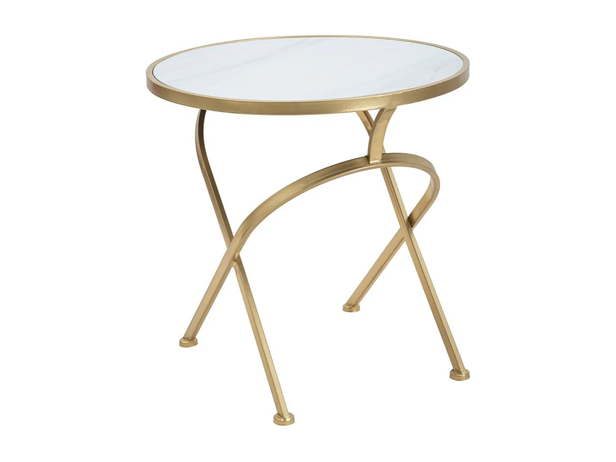 Table d'Appoint Effet Marbre "Glam" 50cm Blanc & Or