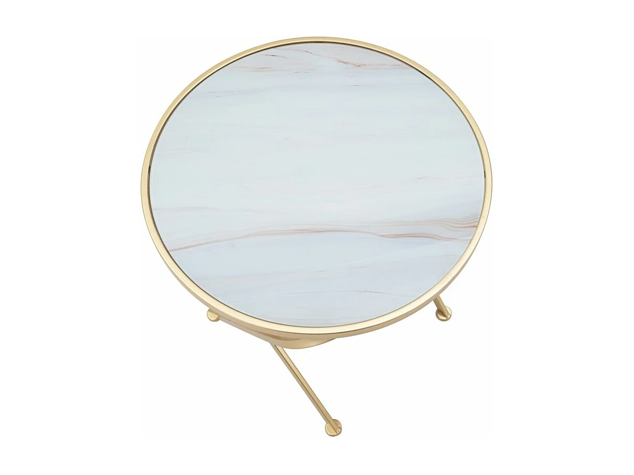 Table d'Appoint Effet Marbre "Glam" 50cm Blanc & Or