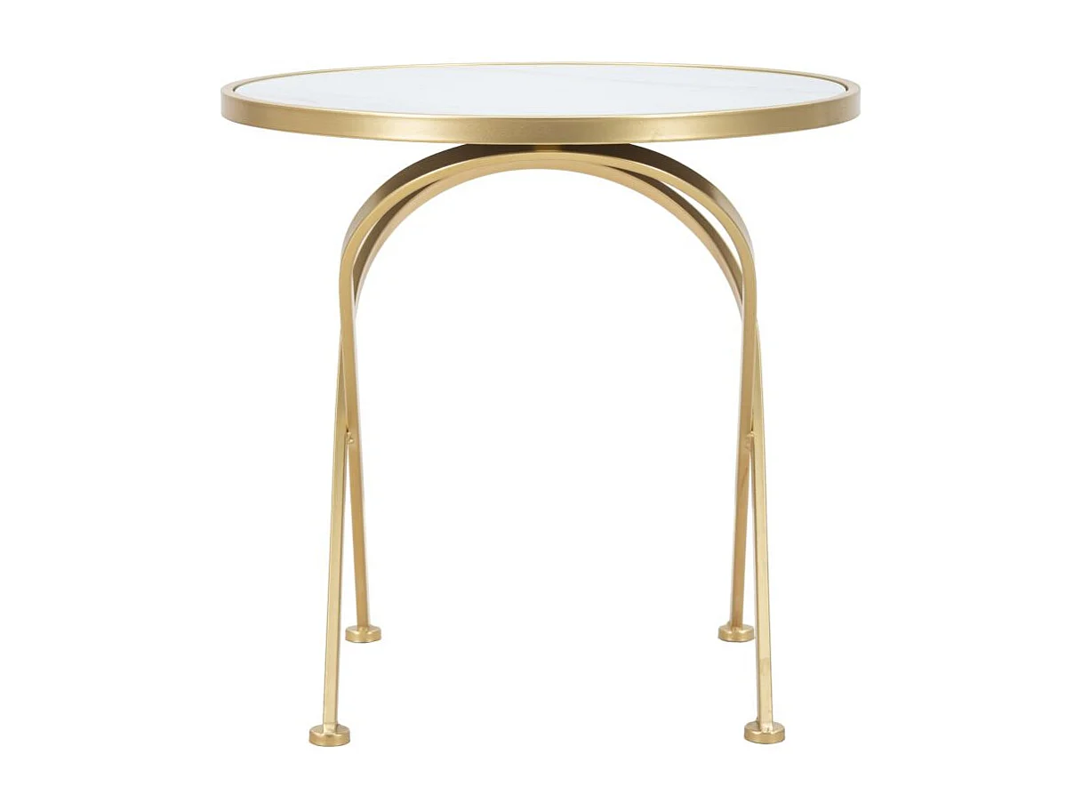 Table d'Appoint Effet Marbre "Glam" 50cm Blanc & Or