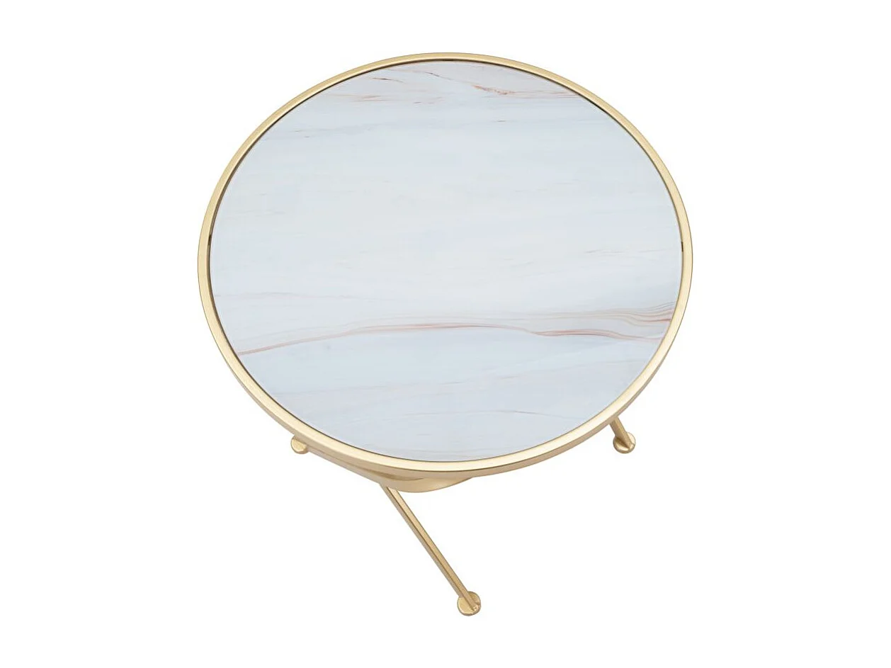 Table d'Appoint Effet Marbre "Glam" 50cm Blanc & Or