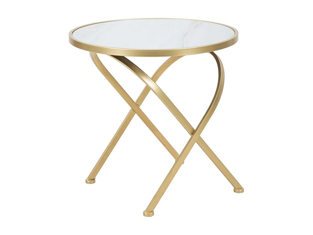 Table d'Appoint Effet Marbre "Glam" 50cm Blanc & Or