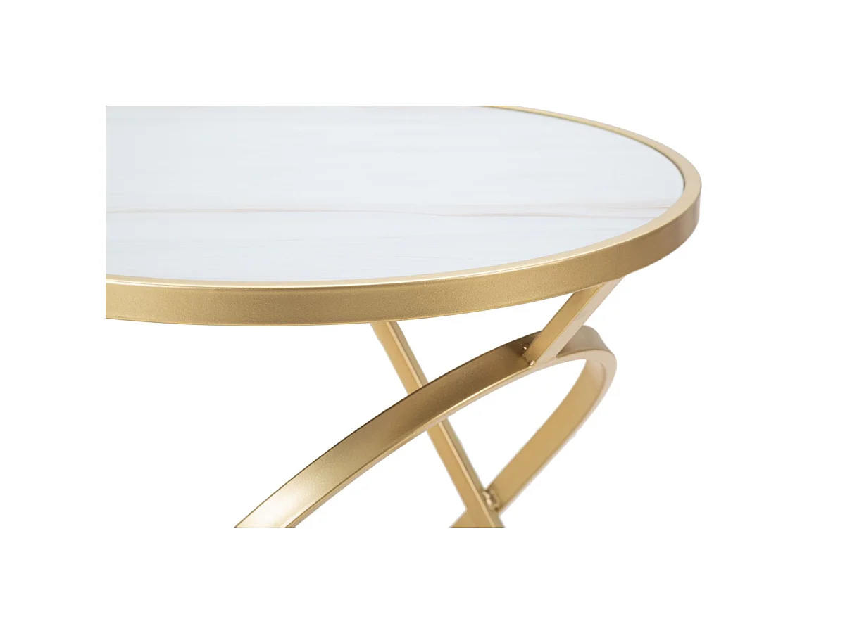 Table d'Appoint Effet Marbre "Glam" 50cm Blanc & Or
