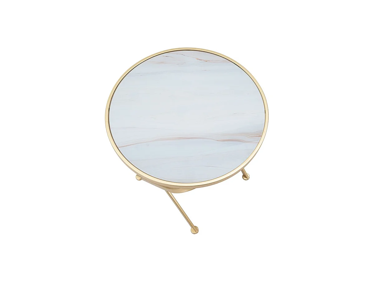 Table d'Appoint Effet Marbre "Glam" 50cm Blanc & Or