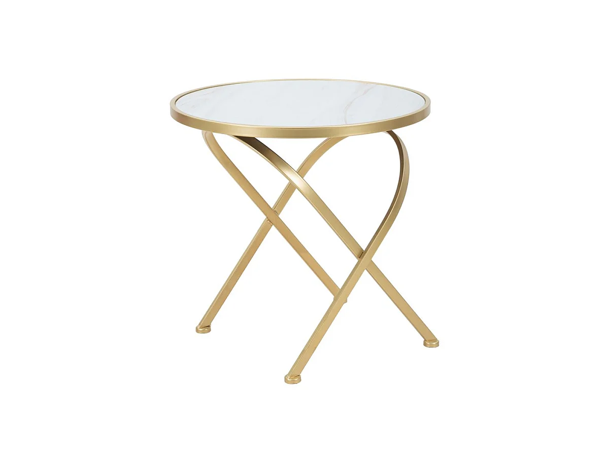 Table d'Appoint Effet Marbre "Glam" 50cm Blanc & Or