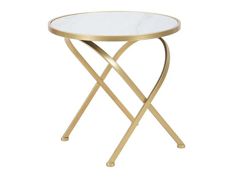 Table d'Appoint Effet Marbre "Glam" 50cm Blanc & Or