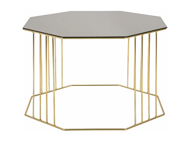 Tavolo da caffè ottagonale in metallo e vetro dorato nero cm 70x70x45