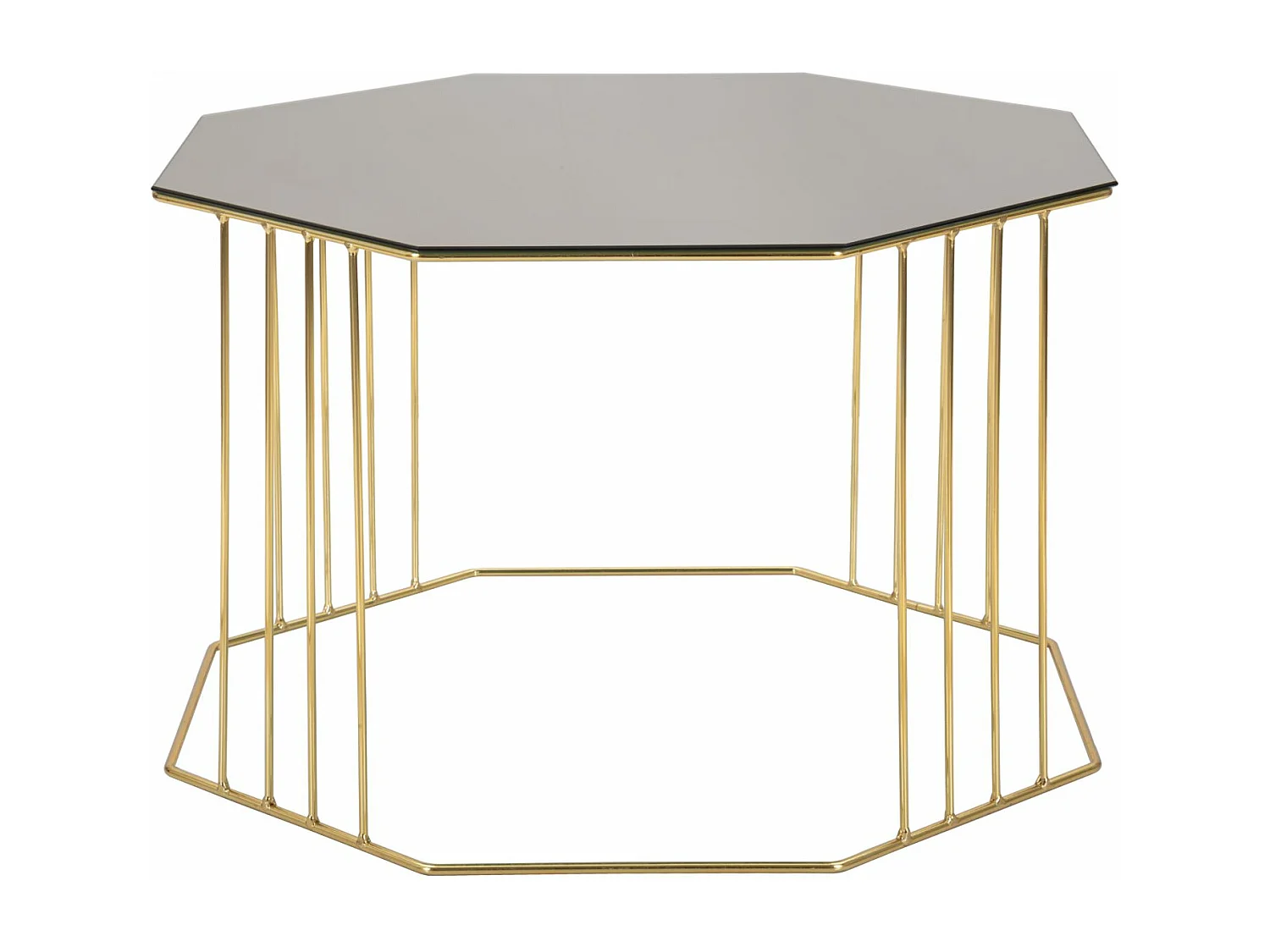 Tavolo da caffè ottagonale in metallo e vetro dorato nero cm 70x70x45