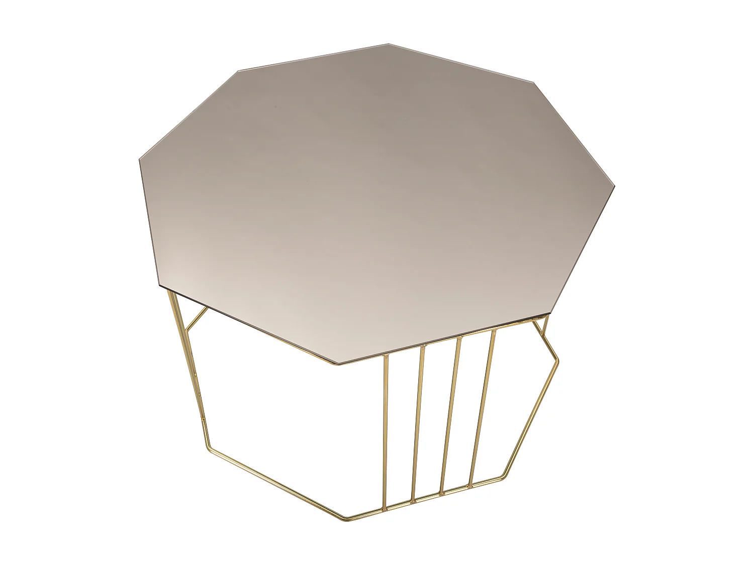 Tavolo da caffè ottagonale in metallo e vetro dorato nero cm 70x70x45