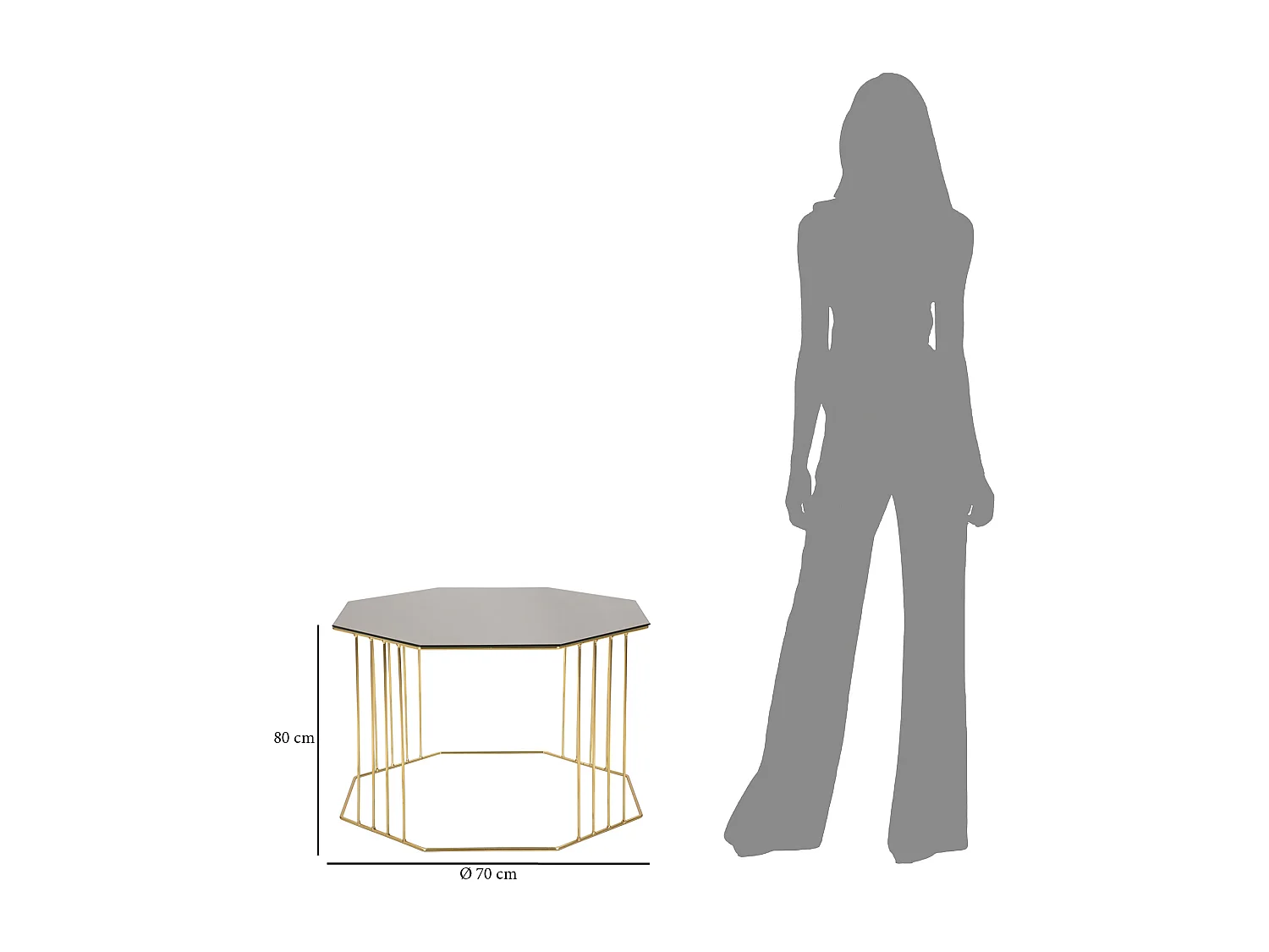 Tavolo da caffè ottagonale in metallo e vetro dorato nero cm 70x70x45