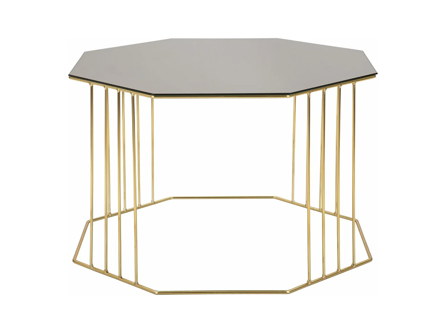 Table basse octogonale en métal et verre noir doré 70x70x45 cm
