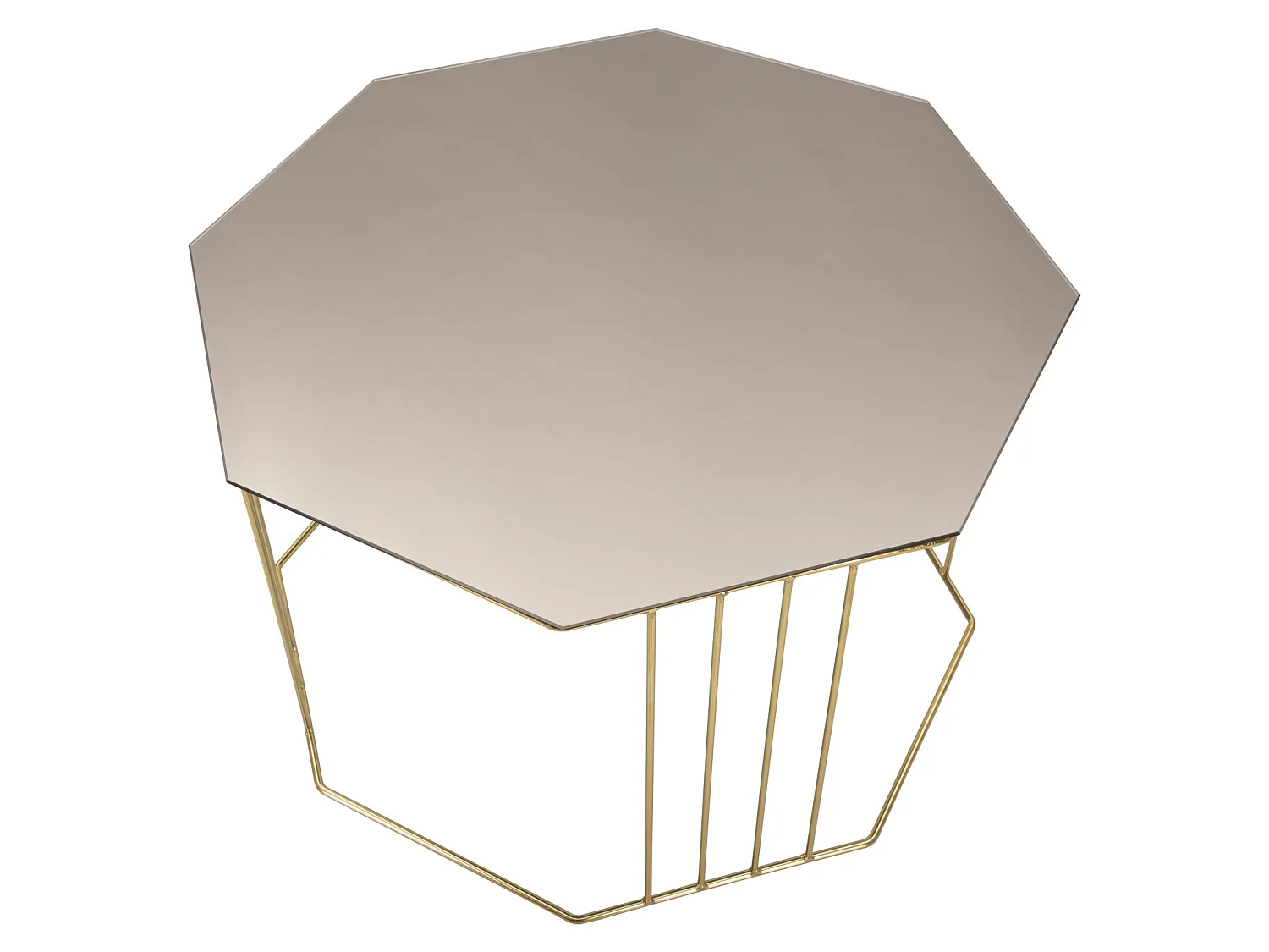 Achthoekige salontafel in metaal en zwartgoud glas, 70x70x45 cm