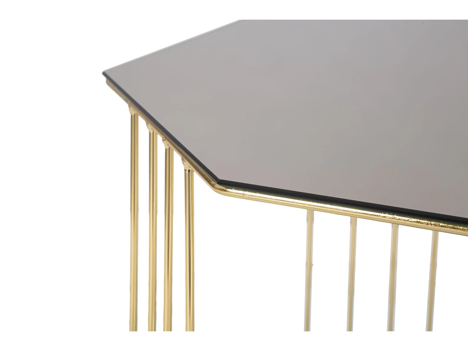 Achthoekige salontafel in metaal en zwartgoud glas, 70x70x45 cm
