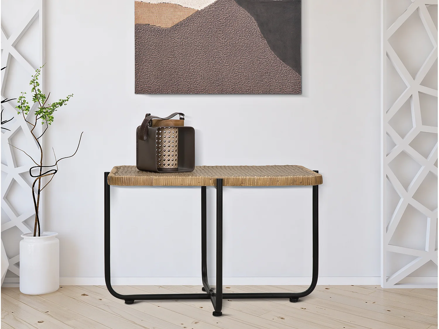 Table Basse en Rotin "Cebu" 75cm Naturel & Noir