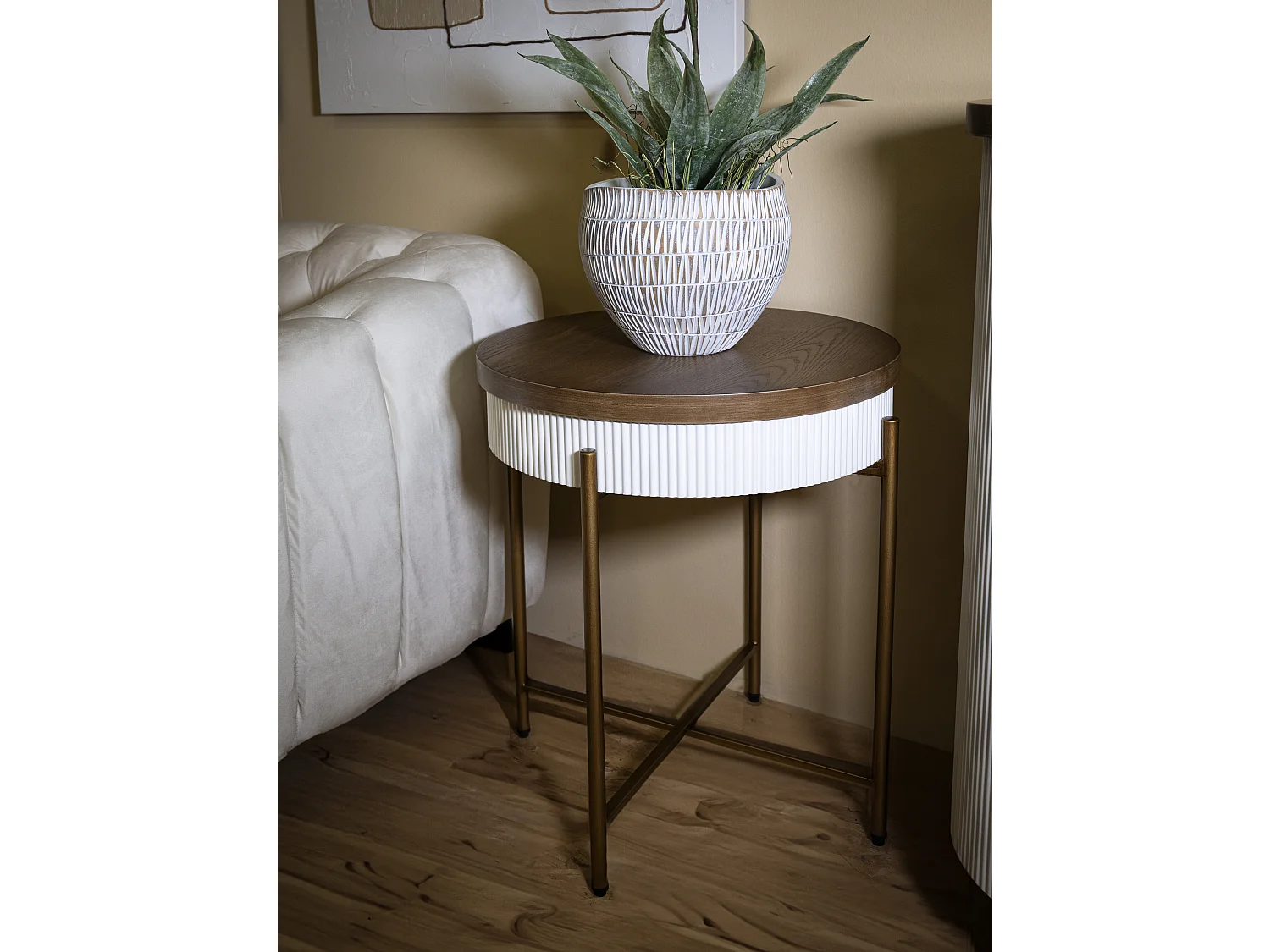 Table basse en bois blanc et marron Ø 54,5x61 cm