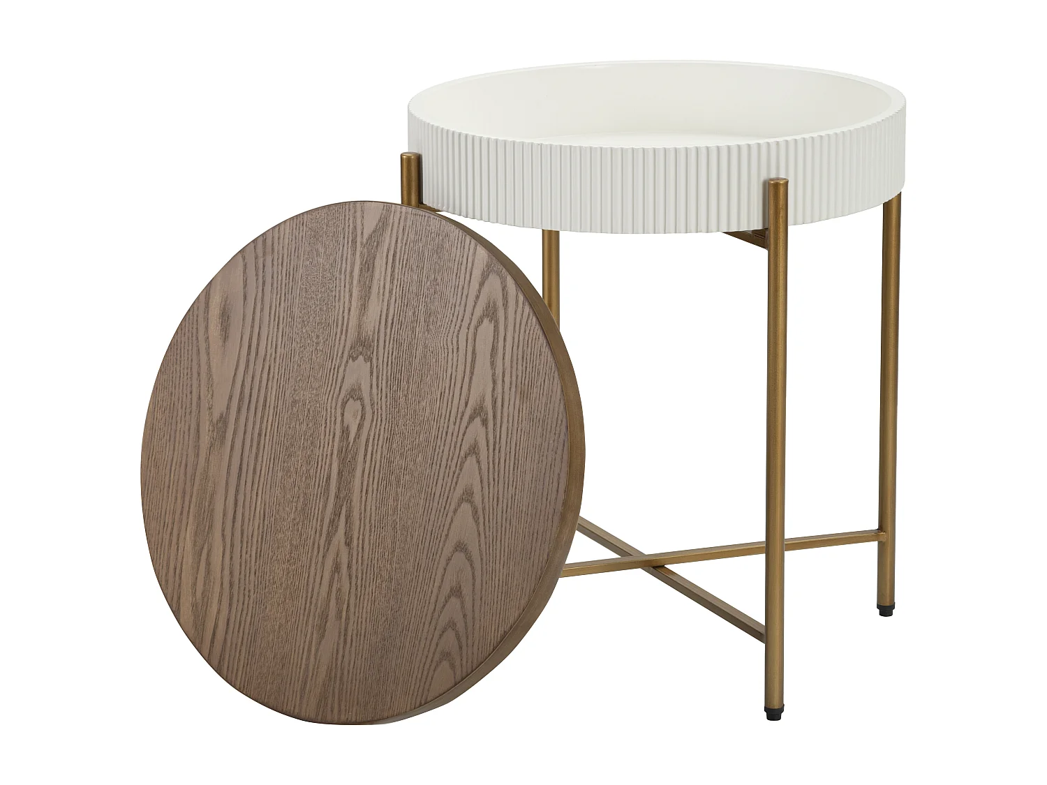 Table basse en bois blanc et marron Ø 54,5x61 cm