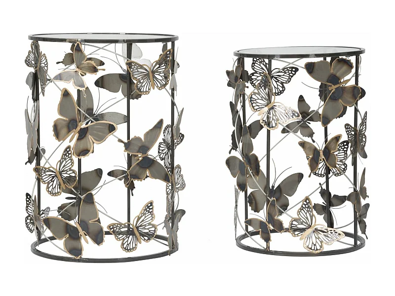 Lot de 2 Tables d'Appoint "Butterfly" 55cm Multicolore