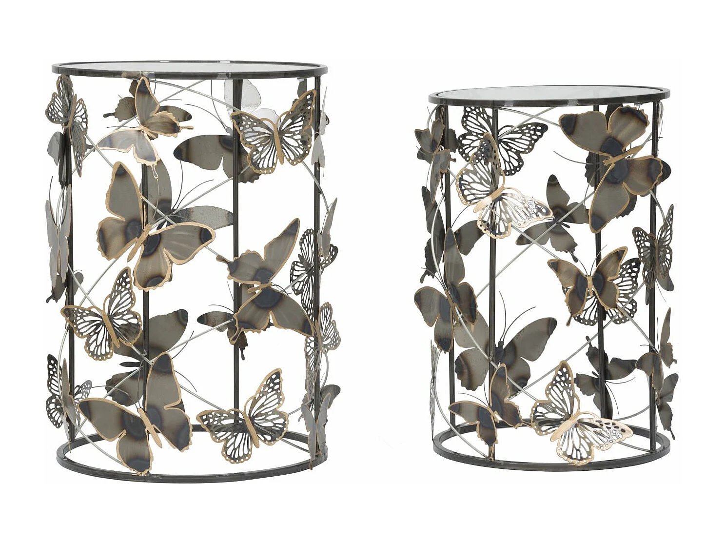 Lot de 2 Tables d'Appoint "Butterfly" 55cm Multicolore