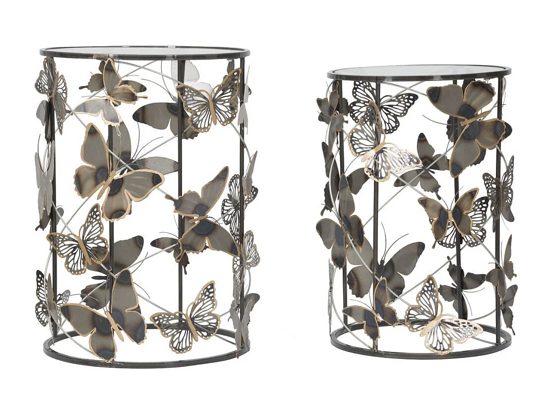 Lot de 2 Tables d'Appoint "Butterfly" 55cm Multicolore